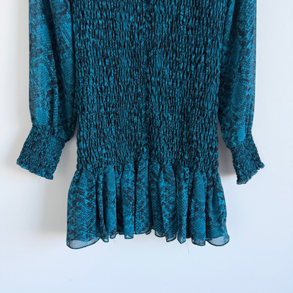 MISA Los Angeles Roisin Dress in Snake Teal Blue Long Sleeve Small NWT $370 - Picture 10 of 10